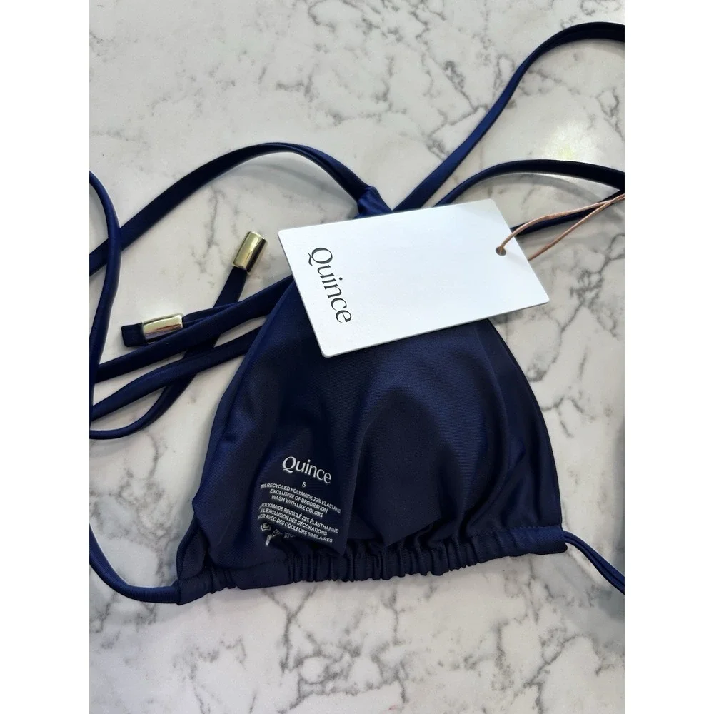 NWT Quince Deep Navy Italian Triangle Bikini Top Size Small
